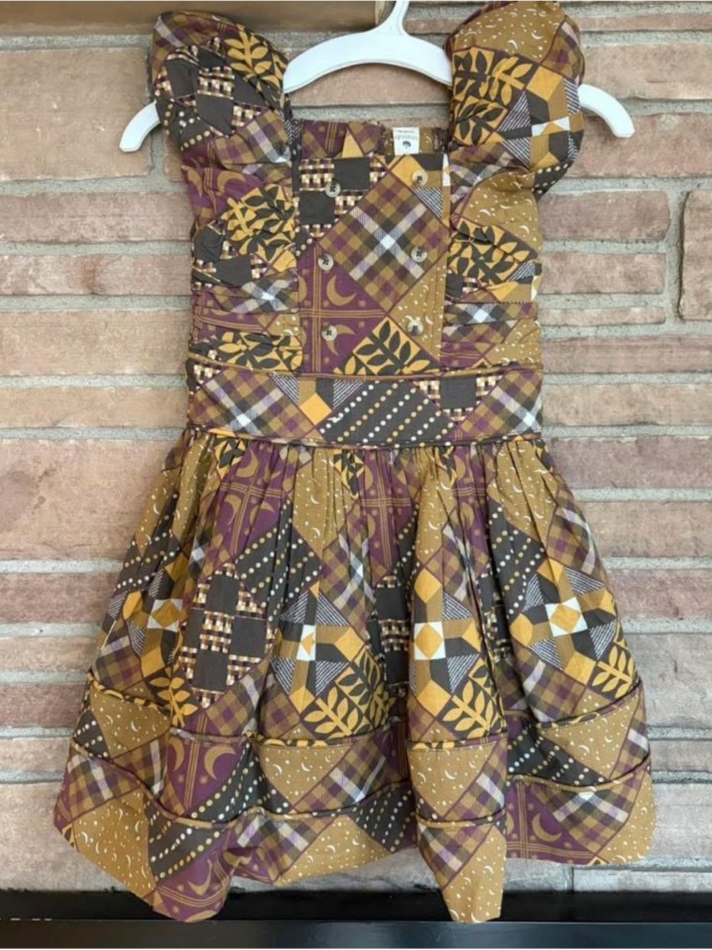 Kate Quinn Patchwork Print Ruffle-Sleeve Dress | NWT
